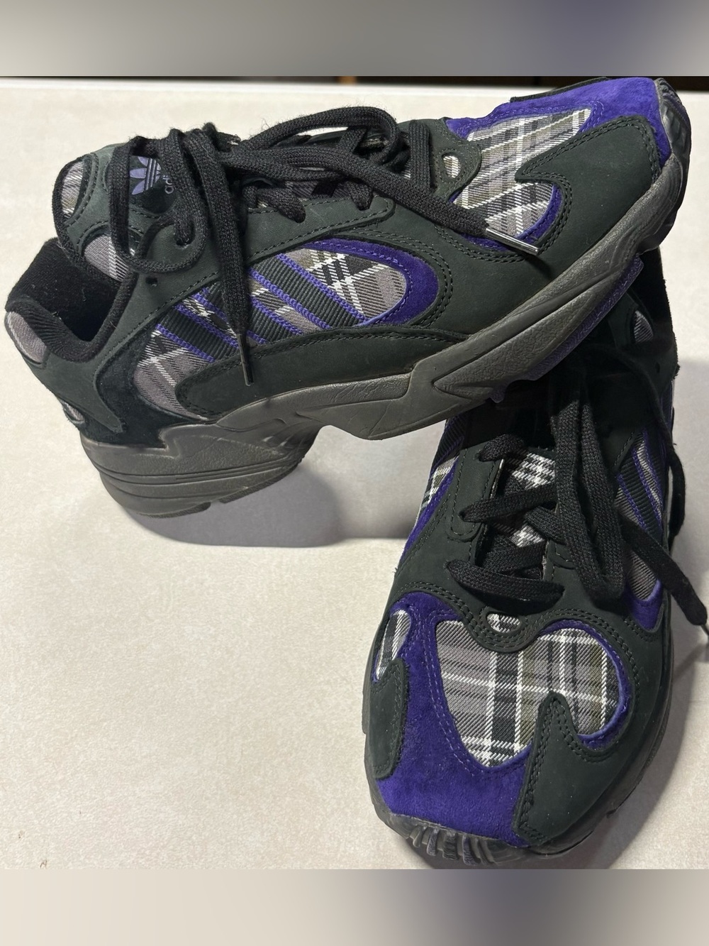 Adidas Yung-1 BLACK PLAID PURPLE GREY Retro Sneakers Men Size 7